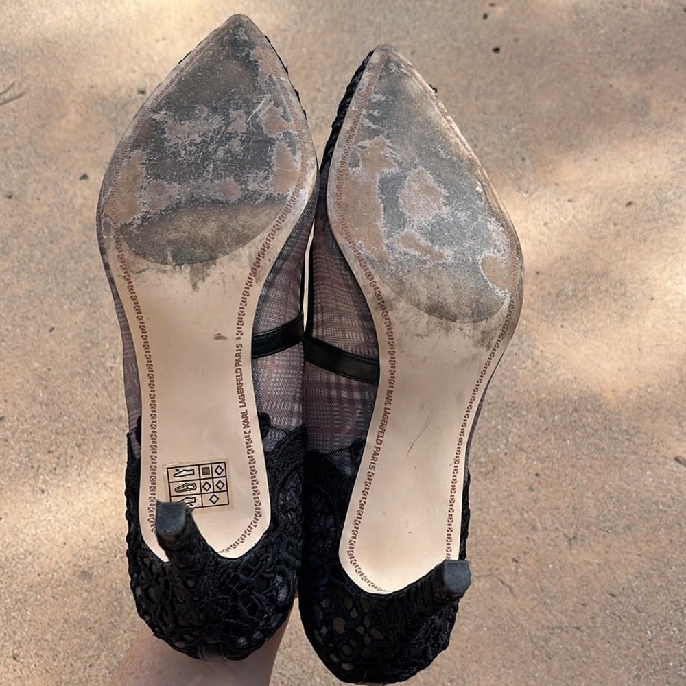 Karl Lagerfeld Paris Black Mesh Lace Rey 2 Sexy Heel Pump Womens Size 9 M - Picture 10 of 12